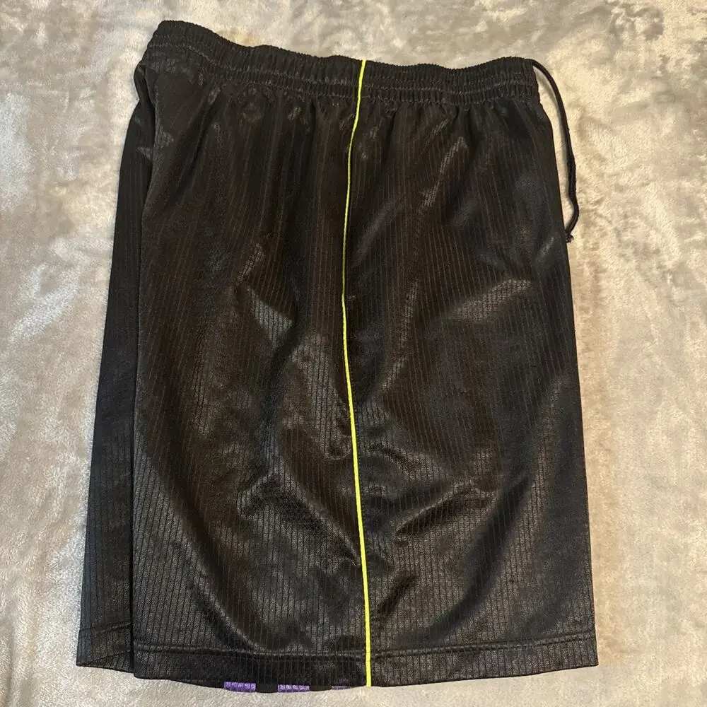 Adidas Mens Basketball Shorts Black & Neon Green Stripes Size Medium
